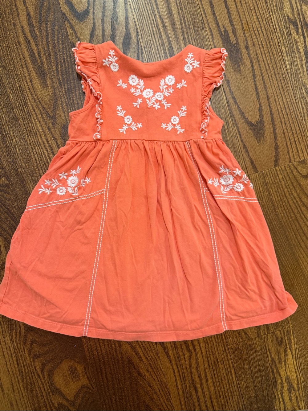 Mini Boden Coral Dress with White Floral Embroidery